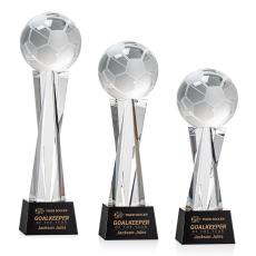 Employee Gifts - Soccer Ball Black on Grafton Base Spheres Crystal Award