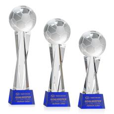 Employee Gifts - Soccer Ball Blue on Grafton Base Spheres Crystal Award