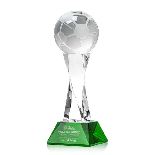 Corporate Awards - Soccer Ball Green on Langport Base Spheres Crystal Award