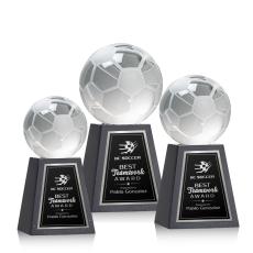 Employee Gifts - Soccer Ball Spheres on Tall Marble Base Crystal Award