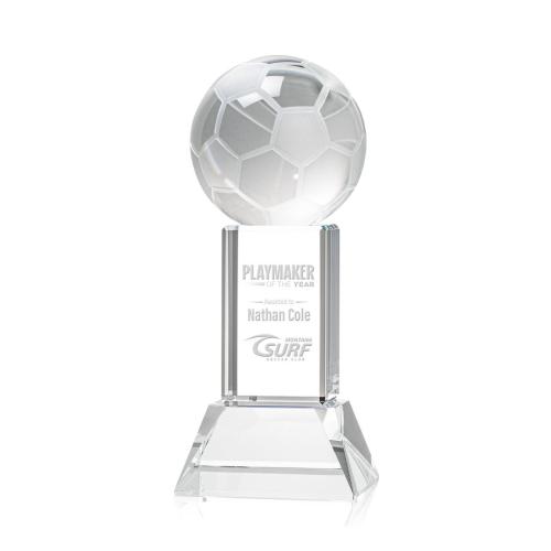 Corporate Awards - Soccer Ball Clear on Stowe Base Spheres Crystal Award