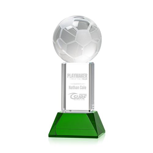 Corporate Awards - Soccer Ball Green on Stowe Base Spheres Crystal Award