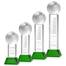 Employee Gifts - Soccer Ball Green on Stowe Base Spheres Crystal Award