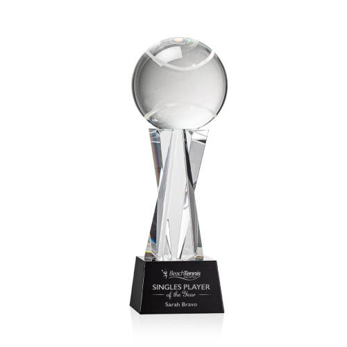 Corporate Awards - Sports Awards - Tennis Awards - Tennis Ball Black on Grafton Base Spheres Crystal Award