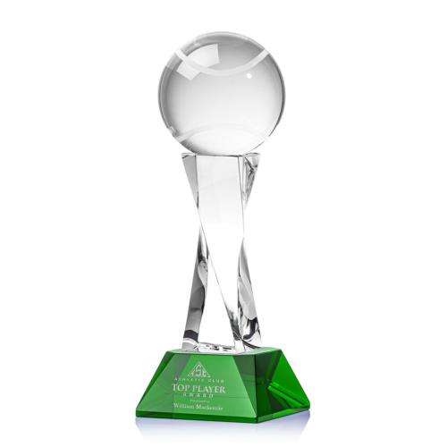 Corporate Awards - Tennis Ball Green on Langport Base Spheres Crystal Award