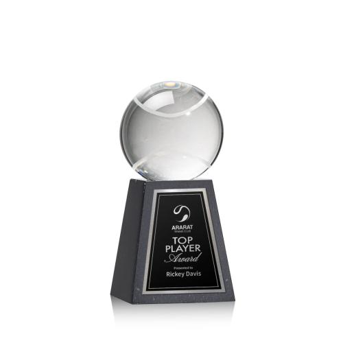 Corporate Awards - Tennis Ball Spheres on Tall Marble Base Crystal Award