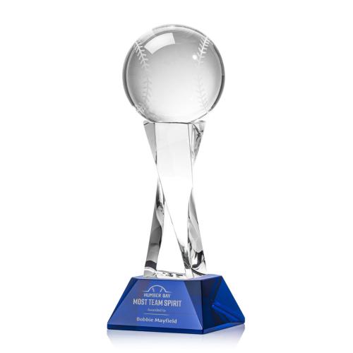Corporate Awards - Baseball Blue on Langport Base Spheres Crystal Award