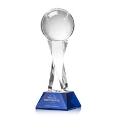 Employee Gifts - Baseball Blue on Langport Base Spheres Crystal Award
