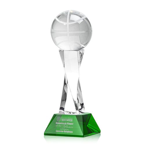 Corporate Awards - Basketball Green on Langport Base Spheres Crystal Award