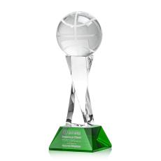 Employee Gifts - Basketball Green on Langport Base Spheres Crystal Award