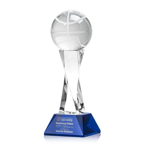 Corporate Awards - Basketball Blue on Langport Base Spheres Crystal Award