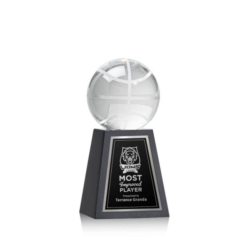 Corporate Awards - Basketball Spheres on Tall Marble Base Crystal Award