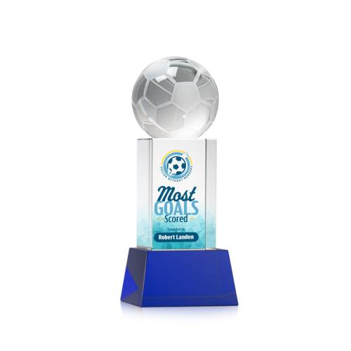 Corporate Awards - Soccer Ball Full Color Blue on Belcroft Spheres Crystal Award