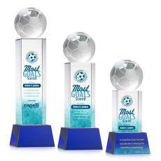 Employee Gifts - Soccer Ball Full Color Blue on Belcroft Spheres Crystal Award
