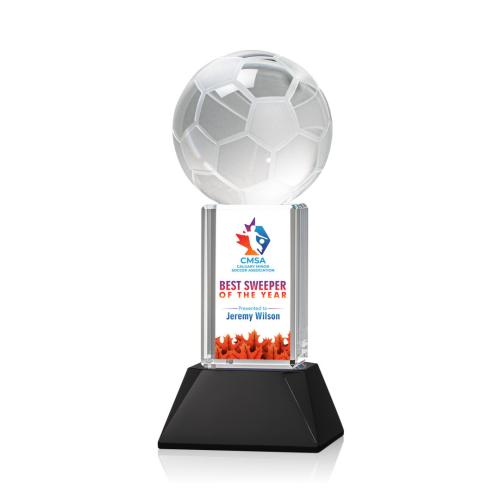 Corporate Awards - Soccer Ball Full Color Black on Stowe Spheres Crystal Award
