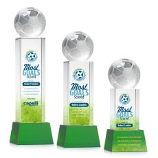 Employee Gifts - Soccer Ball Full Color Green on Belcroft Spheres Crystal Award