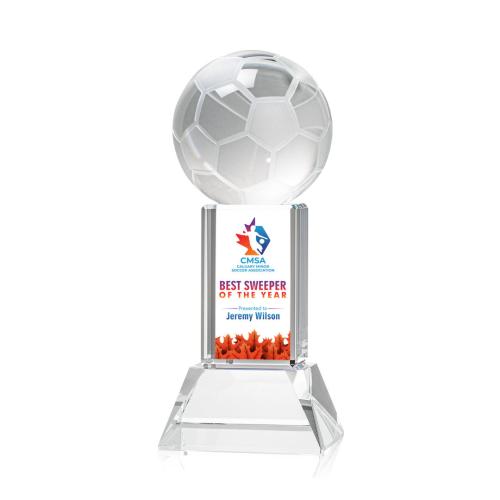Corporate Awards - Soccer Ball Full Color Clear on Stowe Spheres Crystal Award