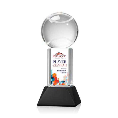 Corporate Awards - Tennis Ball Full Color Black on Stowe Spheres Crystal Award