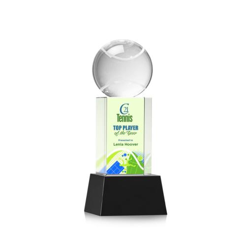 Corporate Awards - Sports Awards - Tennis Awards - Tennis Ball Full Color Black on Belcroft Spheres Crystal Award