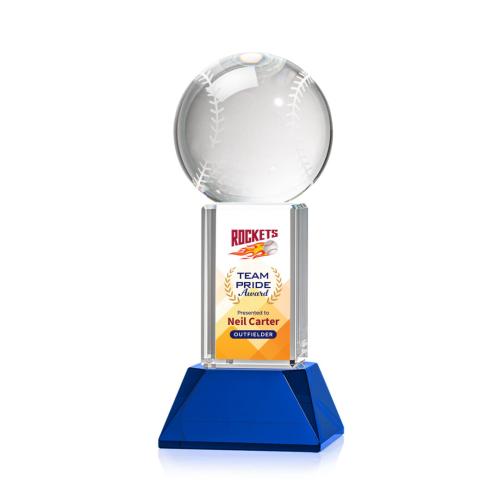 Corporate Awards - Baseball Full Color Blue on Stowe Spheres Crystal Award