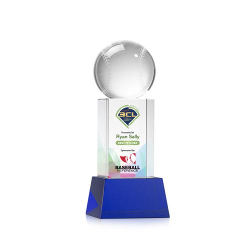 Corporate Awards - Baseball Full Color Blue on Belcroft Spheres Crystal Award