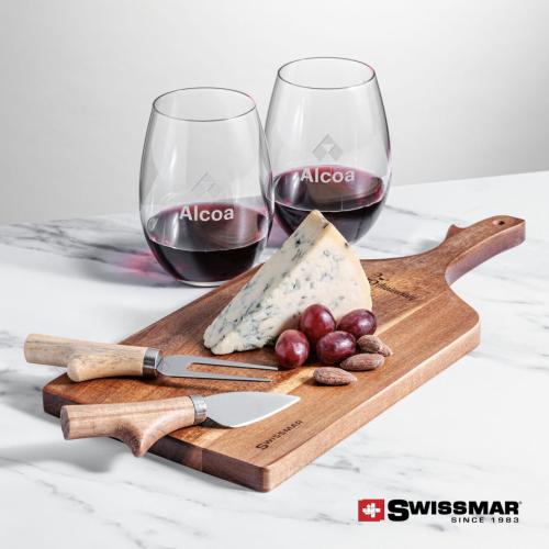 Corporate Recognition Gifts - Etched Barware - Swissmar® Paddle Board & 2 Carlita Stemless Wine