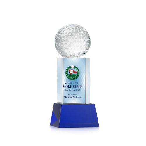 Corporate Awards - Golf Ball Full Color Blue on Belcroft Spheres Crystal Award
