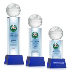 Employee Gifts - Golf Ball Full Color Blue on Belcroft Spheres Crystal Award