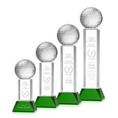 Employee Gifts - Golf Ball Green on Stowe Base Spheres Crystal Award