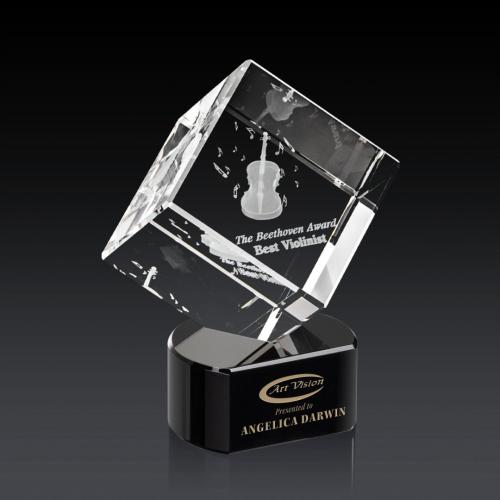 Corporate Awards - Burrill 3D Black on Paragon Base Crystal Award
