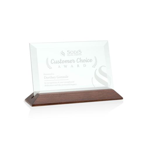 Corporate Awards - Embassy Jade/Walnut (Horiz) Rectangle Glass Award
