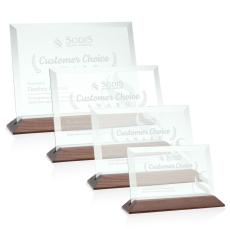 Employee Gifts - Embassy Jade/Walnut (Horiz) Rectangle Glass Award