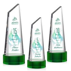 Employee Gifts - Akron Full Color Green on Base Obelisk Crystal Award