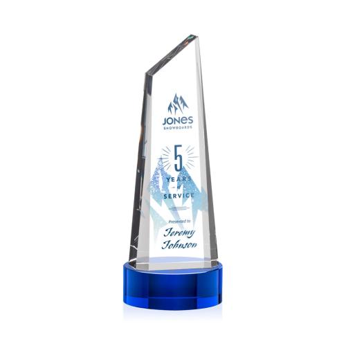Corporate Awards - Akron Full Color Blue on Base Obelisk Crystal Award