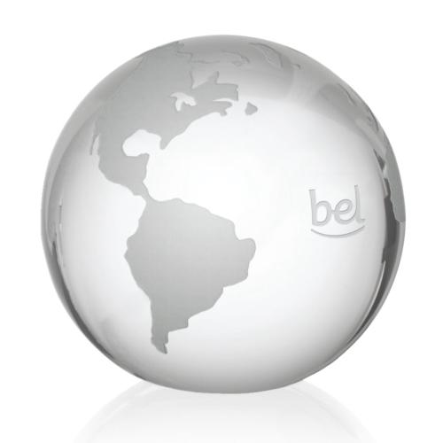 Corporate Awards - Crystal Awards - Crystal Paperweights - Globe with Frosted Land - Clear