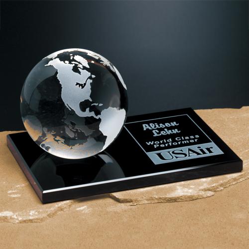 Corporate Awards - Crystal D Awards - Continental Globe on Glass Base