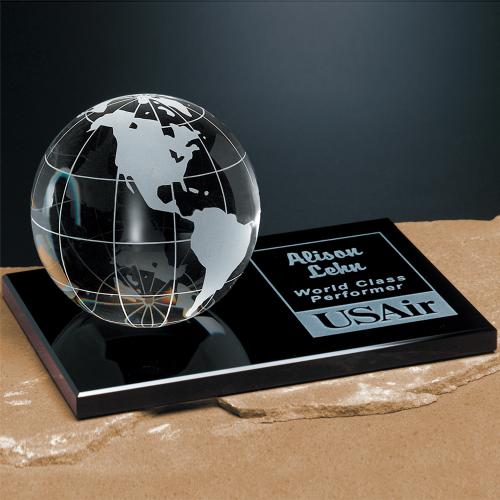 Corporate Awards - Crystal D Awards - Galaxy Globe on Black Glass Base