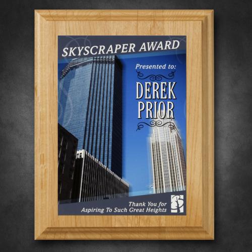 Corporate Awards - Crystal D Awards - Alder Wood Plaqueith Sublimated Plate