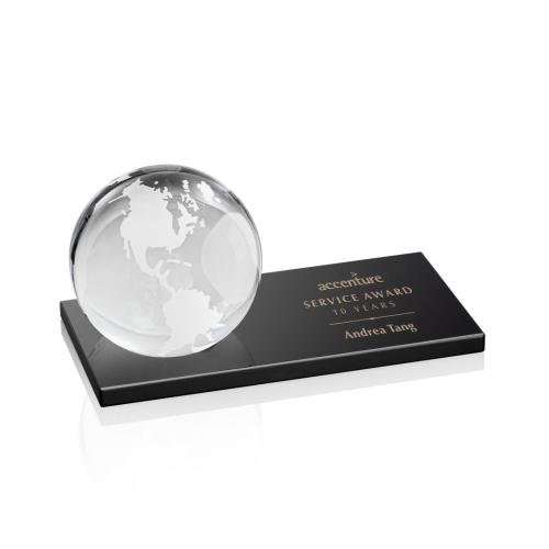 Corporate Awards - Crystal Awards - Crystal Paperweights - Globe Spheres on Black Base Crystal Award