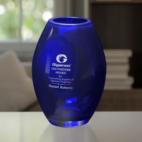 Corporate Awards - Crystal D Awards - Cobalt Barrel Vase