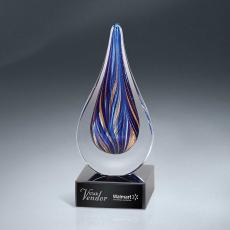Employee Gifts - Blue And Gold Art Glass Drop Award