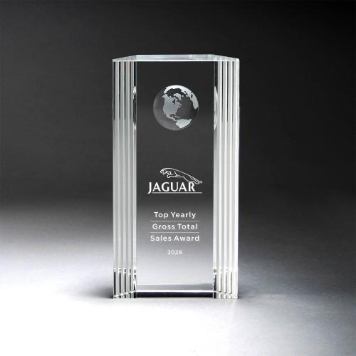 Corporate Awards - Crystal Awards - Crystal Tablet with Linear Accent, Small