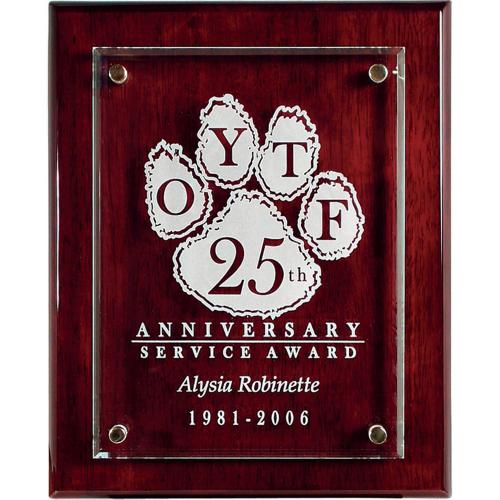 Corporate Awards - Award Plaques - Rosewood Piano Finish Plaque with Raised Glass