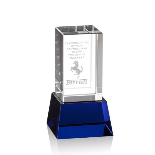 Corporate Awards - Crystal Awards - Crystal Pillar Awards - Robson Blue on Base Obelisk Crystal Award