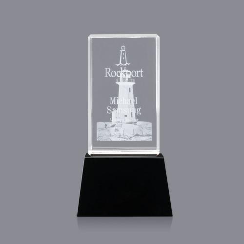 Corporate Awards - Crystal Awards - Crystal Pillar Awards - Robson 3D Black on Base Obelisk Crystal Award