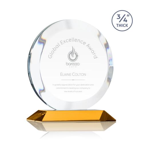 Corporate Awards - Glass Awards - Colored Glass Awards - Gibralter Amber  Circle Crystal Award