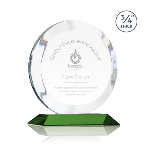 Corporate Awards - Glass Awards - Colored Glass Awards - Gibralter Green  Circle Crystal Award