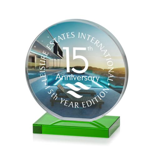 Corporate Awards - Glass Awards - Colored Glass Awards - Victoria Full Color Green Circle Crystal Award