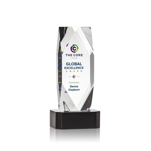 Corporate Awards - Crystal Awards - Crystal Pillar Awards - Delta Full Color Black on Base Obelisk Crystal Award