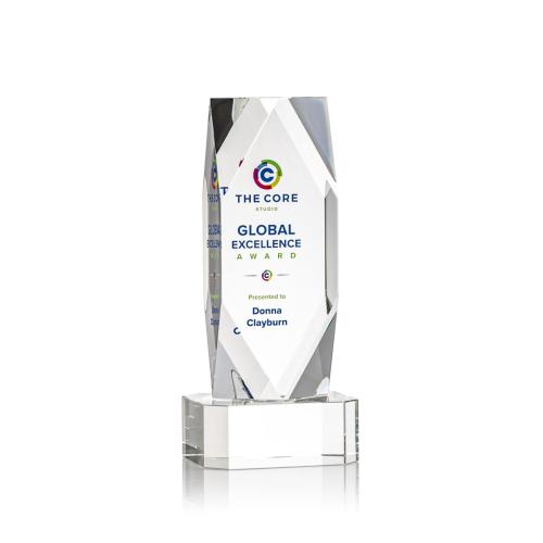 Corporate Awards - Crystal Awards - Crystal Pillar Awards - Delta Full Color Clear on Base Obelisk Crystal Award